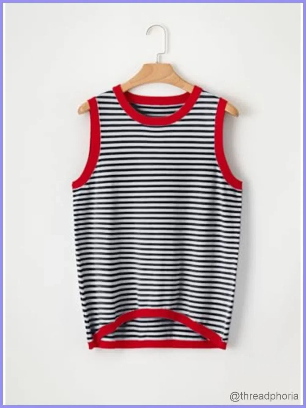 Striped Color Block High Neck Tank Top Loose High Low Sleeveless Blouse